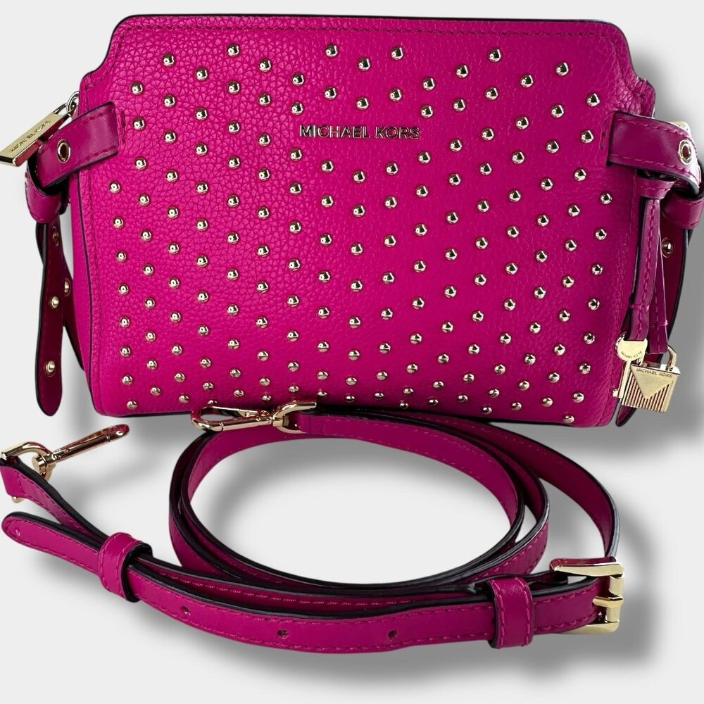 Michael Kors Women Crossbody Bag Bristol Messenger Studded Leather Fuchsia